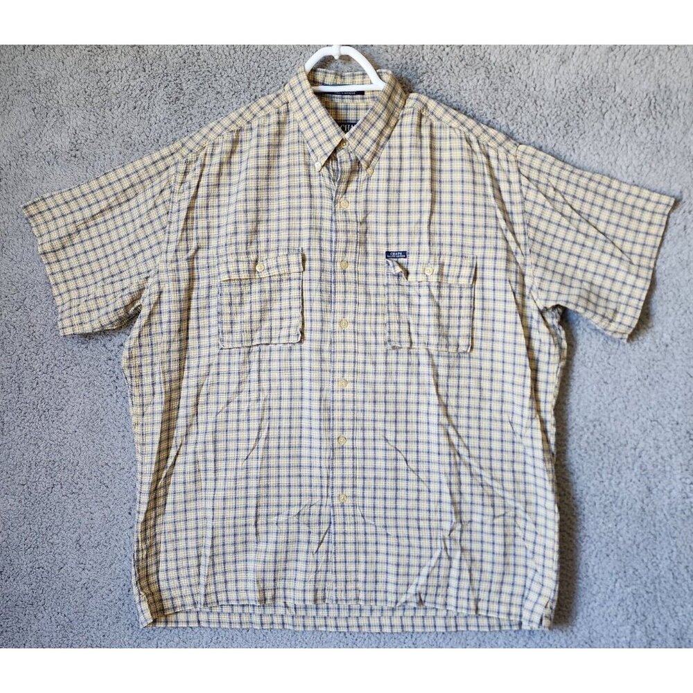 CHAPS Ralph Lauren Yellow Plaid Short Sleeve Button Down Shirt Size Large